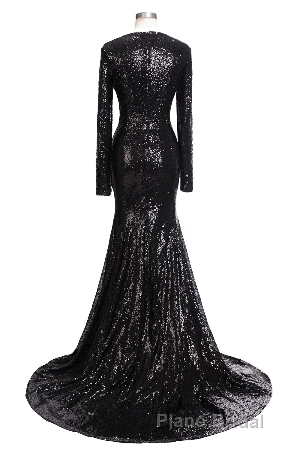 Long Mermaid V-Neck Black Sequins Formal Prom Dresses with Sleeves Secondary image