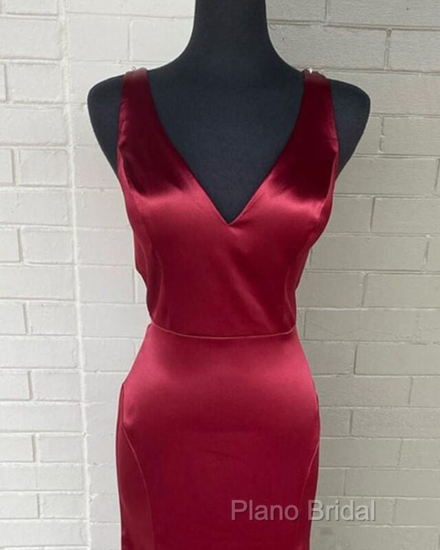 Long Mermaid V Neck Satin Bridesmaid Dresses