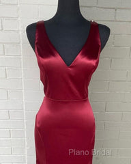 Long Mermaid V Neck Satin Bridesmaid Dresses