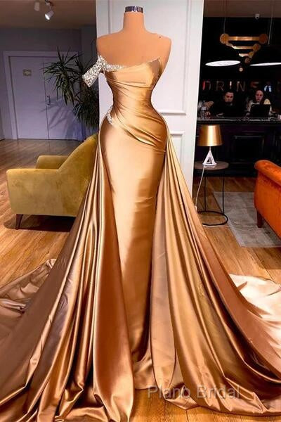 Long One Shoulder Formal Prom Dresses Beaded Mermaid Pageants Gowns With Court Train Secondary image
