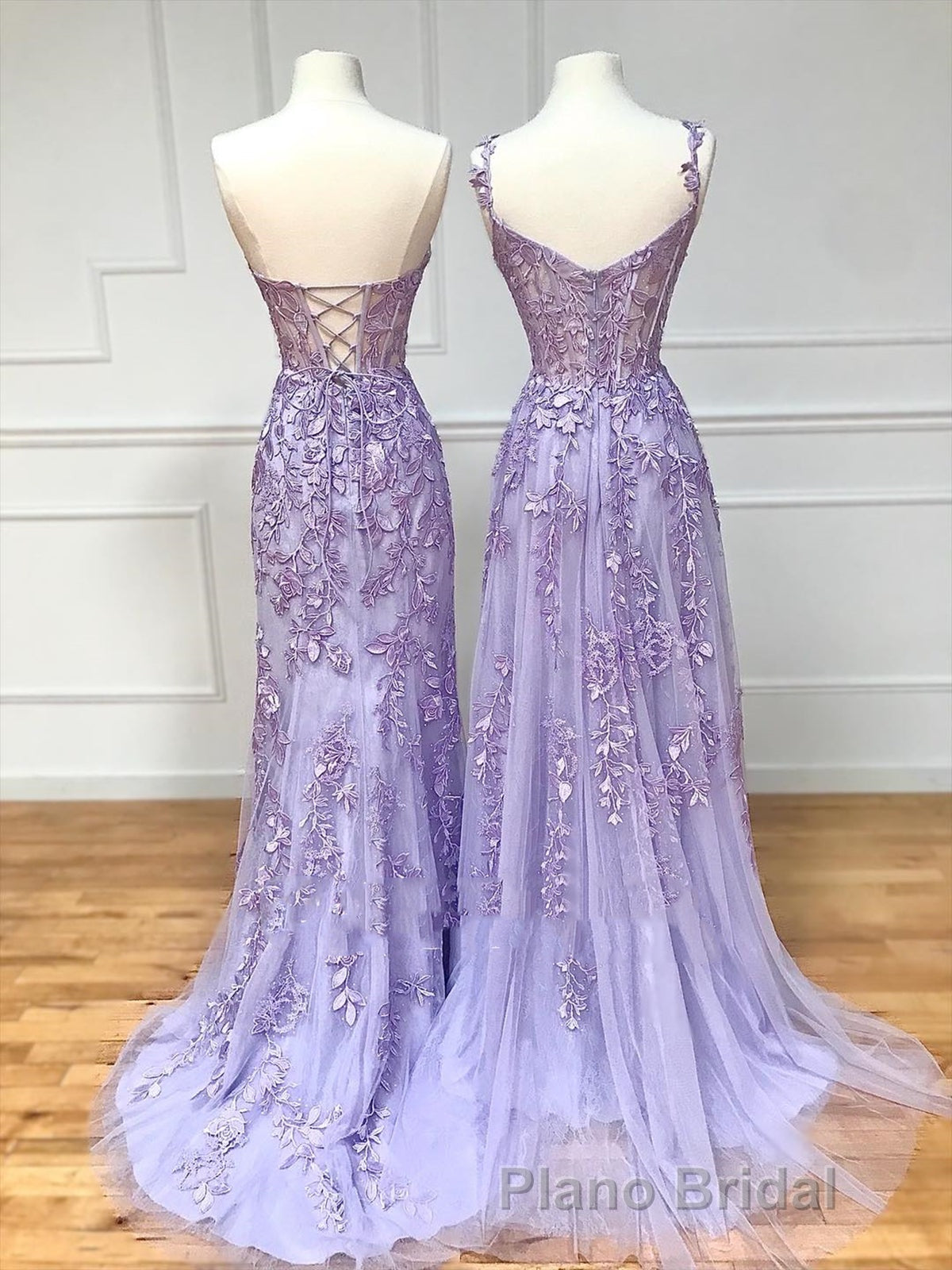 Long Purple Lace Formal Prom Dresses,Unique A Line Formal Evening Dresses