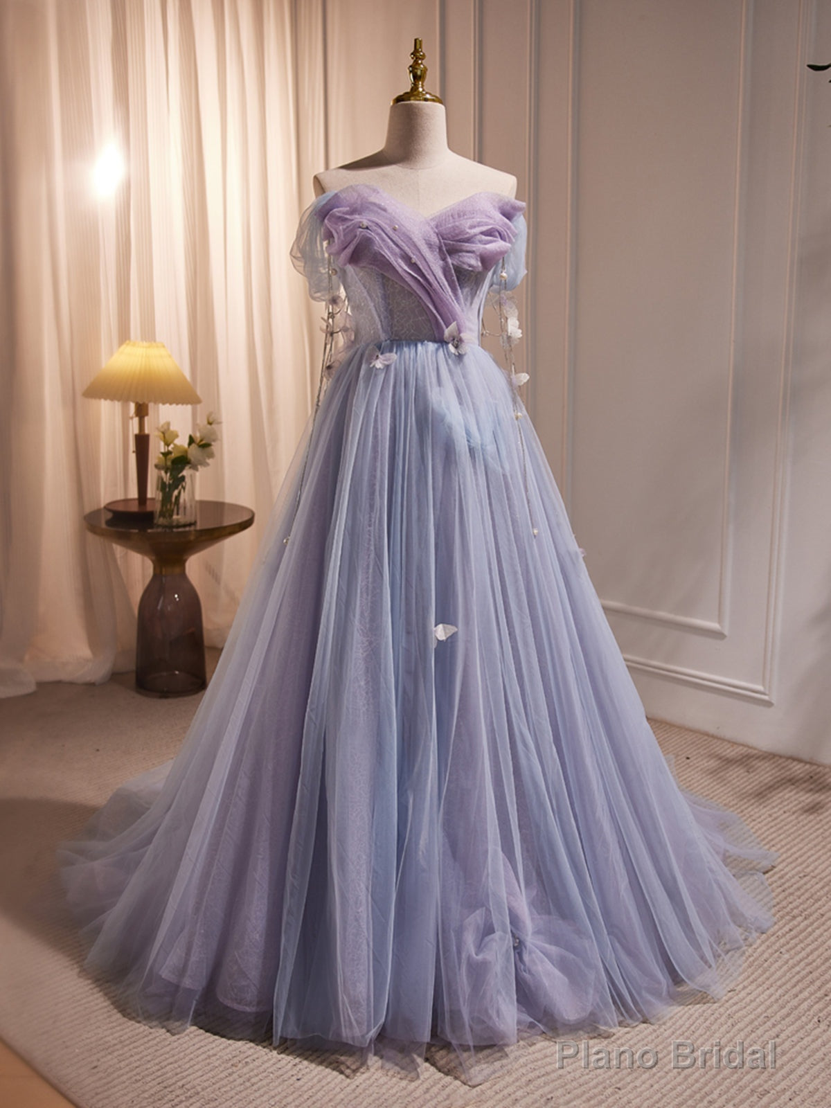Long Purple Tulle Prom Dresses, Long Purple Tulle Formal Evening Dresses Main image