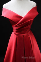 Long Red Satin Formal Prom Dresses Off The Shoulder Formal Gowns