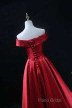 Long Red Satin Formal Prom Dresses Off The Shoulder Formal Gowns