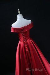 Long Red Satin Formal Prom Dresses Off The Shoulder Formal Gowns