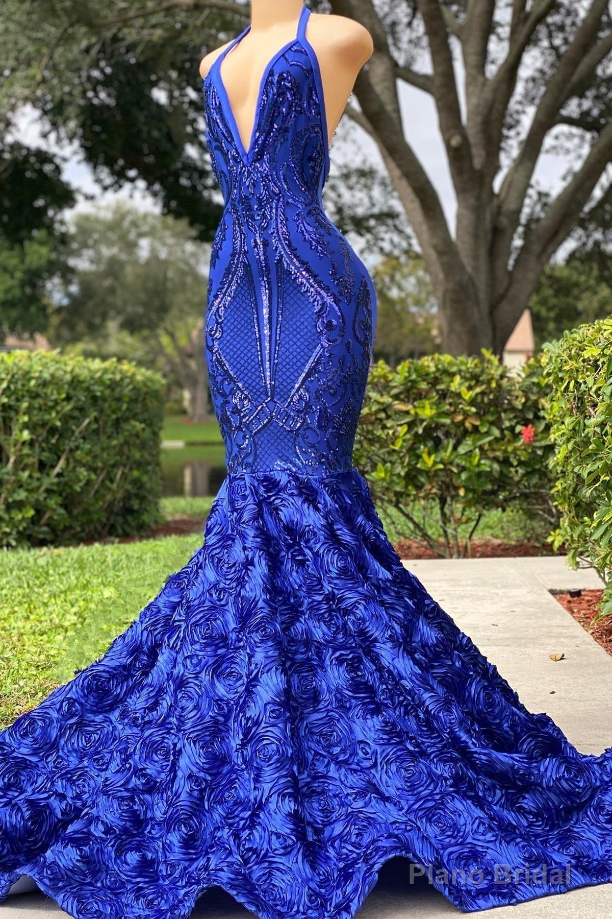 Long Royal Blue Mermaid Prom Dresses V Neck Open Backs Secondary image