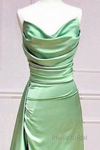 Long Sage Satin Cowl Neck Bridesmaid Dresses