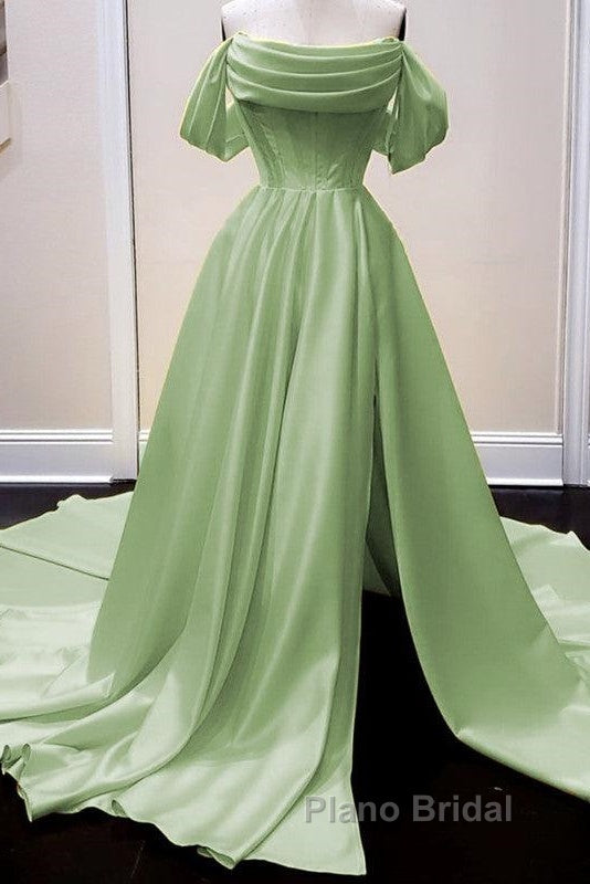 Long Satin Corset Formal Prom Dresses Off The Shoulder Side Split
