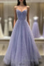 Long Sequin Lavender Sweetheart Beading Formal Prom Dresses