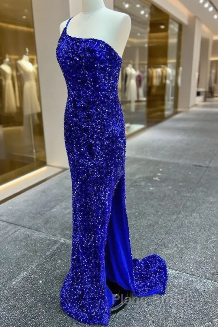 Long Sequin Formal Prom Dresses  Royal Blue Formal Dresses One-Shoulder