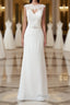Long Sheath  Illusion Lace Wedding Dress with Cap Sleeve