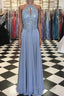 Long Silver Chiffon Formal Prom Dresses Halter Evening Gowns  New Arrival
