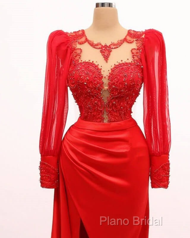 Long Sleeve Mermaid Applqiue Dresses With Slit Secondary image