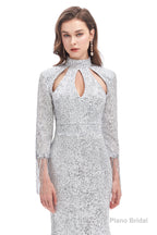 Long Sleeve Mermaid Prom Dresses Silver Sequins Trumpet