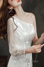 Long Sleeve Sequin Champagne Formal Prom Dresses