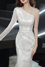 Long Sleeve Sequin Champagne Formal Prom Dresses