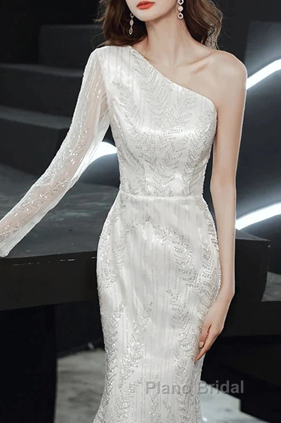 Long Sleeve Sequin Champagne Formal Prom Dresses