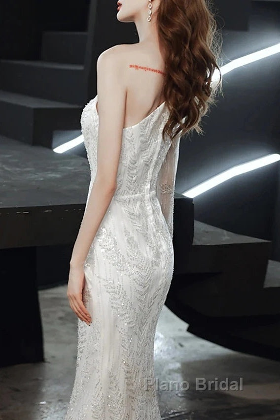 Long Sleeve Sequin Champagne Formal Prom Dresses