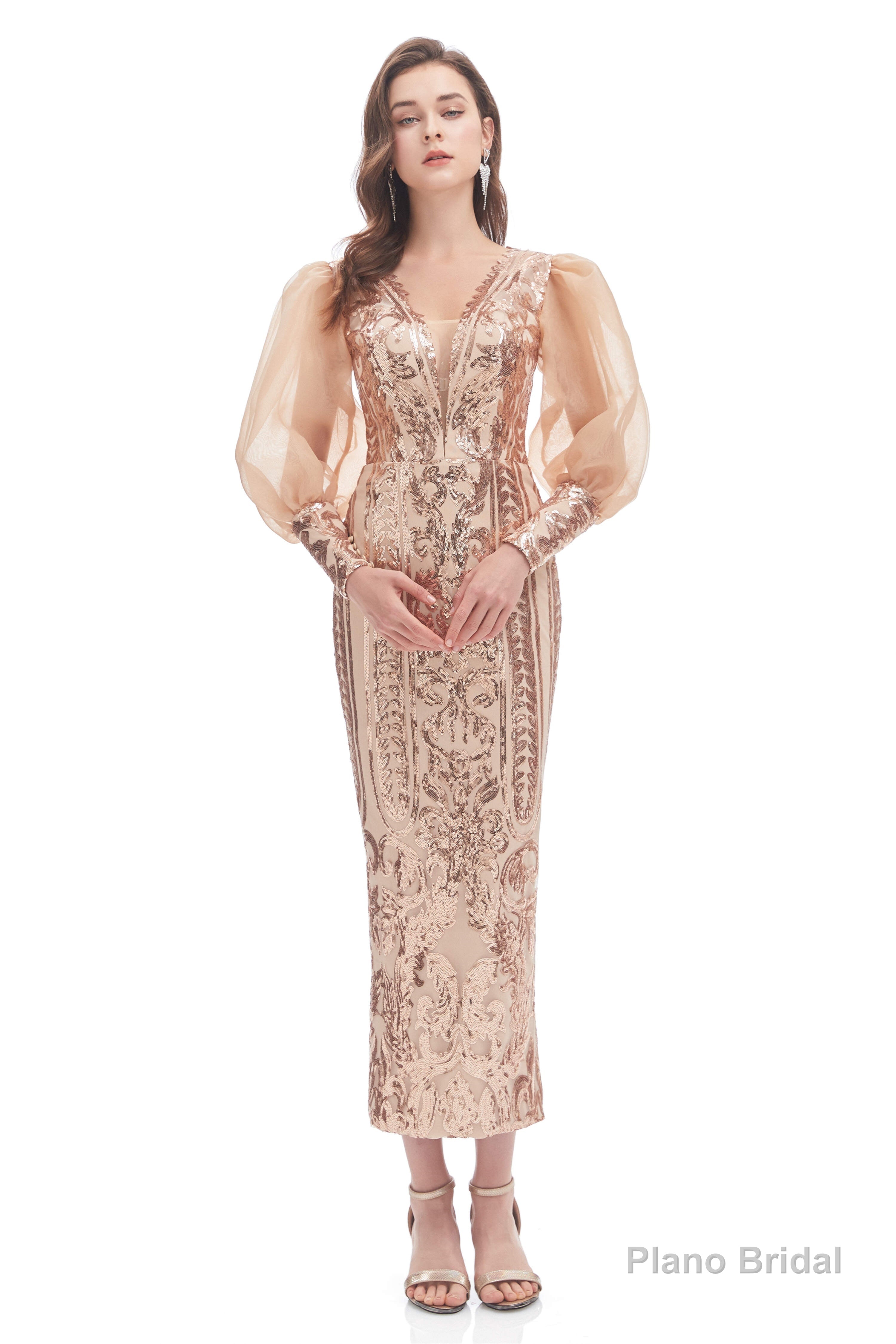 Long Sleeve Tea Length Prom Dresses Main image