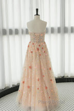 Long Sleeves Champagne Lace Floral Long Formal Prom Dresses, Long Sleeves Champagne Lace Floral Formal Evening Dresses