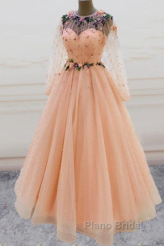 Long Sleeves Formal Prom Dresses Princess Tulle Beaded Secondary image
