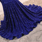 Long Sleeves Royal Blue Prom Dresses Sequin Mermaid Long Dress