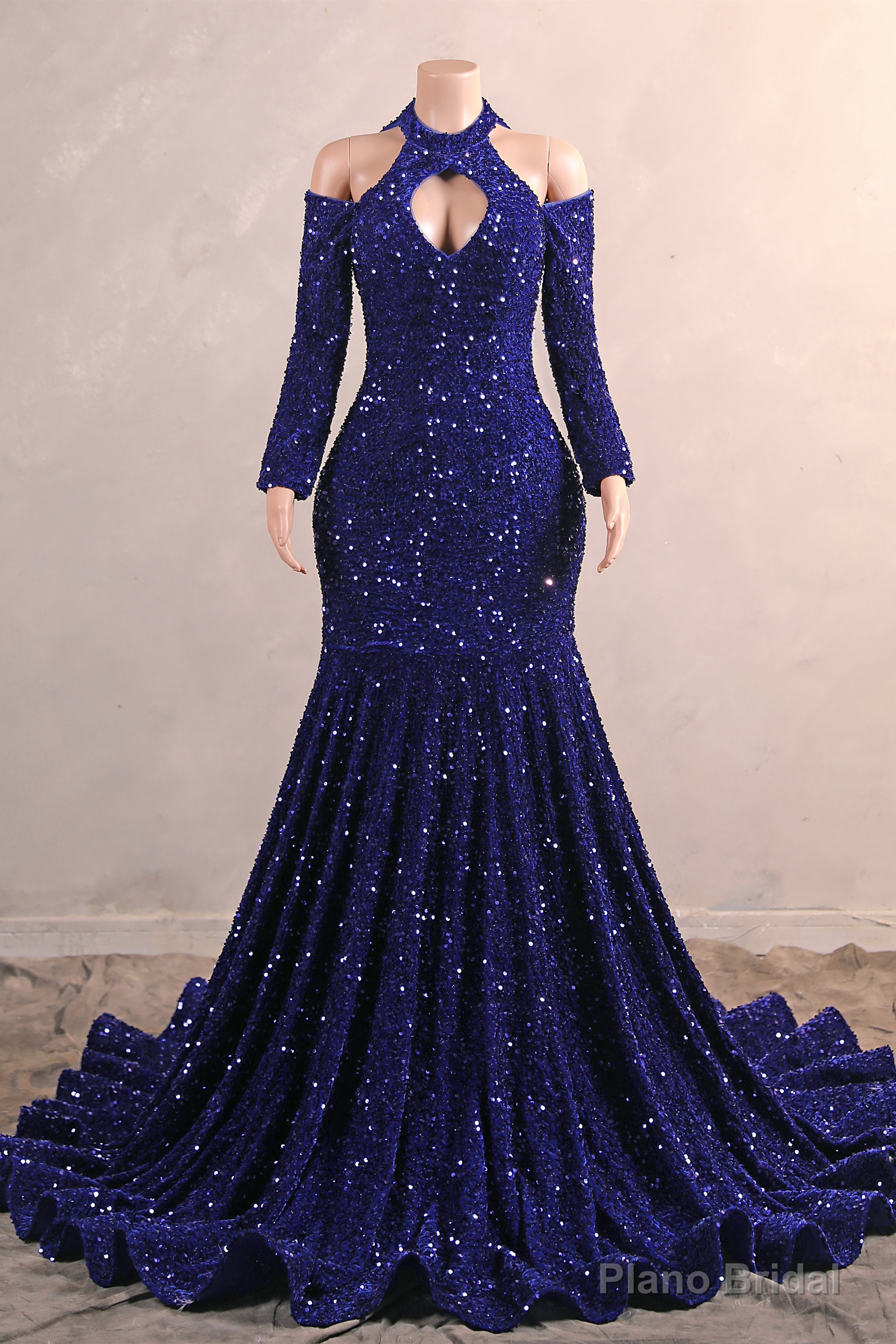 Long Sleeves Royal Blue Prom Dresses Sequin Mermaid Long Dress Main image