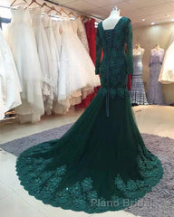 Long Sleeves V-neck Lace Formal Prom Mermaid Dresses,Women Evening Dresses
