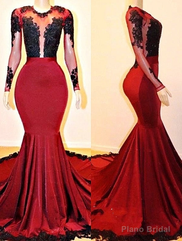Long Sleevess Mermaid Appliques Sheer Prom Dresses Secondary image
