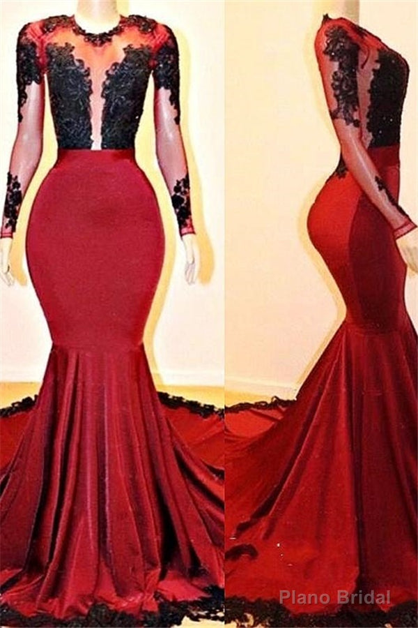 Long Sleevess Mermaid Appliques Sheer Prom Dresses Main image