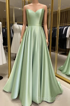 Long Spaghetti Straps V Neck Slit Satin Dresses