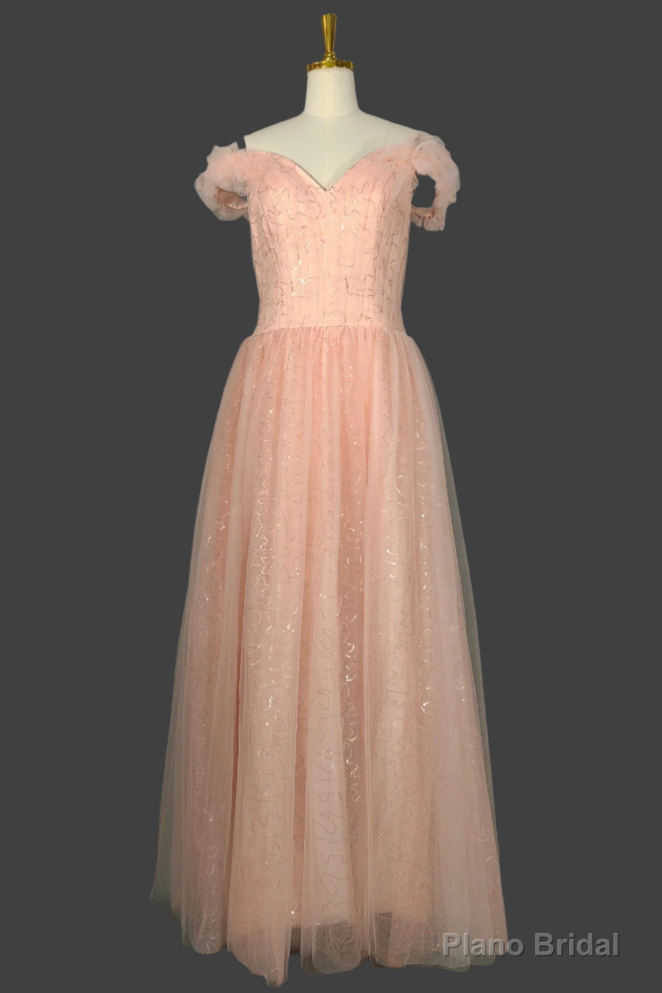 Long Straps A-line Prom Dresses Tulle Off Shoulder Evening Dresses