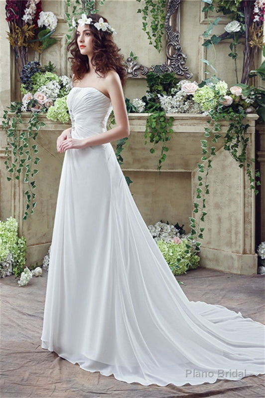 Long Sweetheart A-line White Chiffon Wedding Dresses with Slit Secondary image