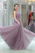 Long Tulle Sweetheart Lavender Sleeveless Lavender Prom Dresses