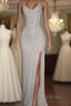 Long White Sequin Formal Prom Dresses Cross Back Halter Evening Gown