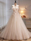 Spaghetti Strap Tulle Champagne Long Prom Dress, Champagne Evening Party Dress