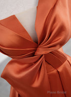 Spaghetti Straps Orange Satin Prom Formal Dress, A-Line Floor Length Evening Dress