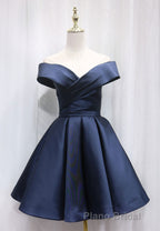 A-Line Satin Off the Shoulder Short Formal Prom Dresses, Mini Evening Party Dresses