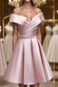 A-Line Satin Off the Shoulder Short Formal Prom Dresses, Mini Evening Party Dresses