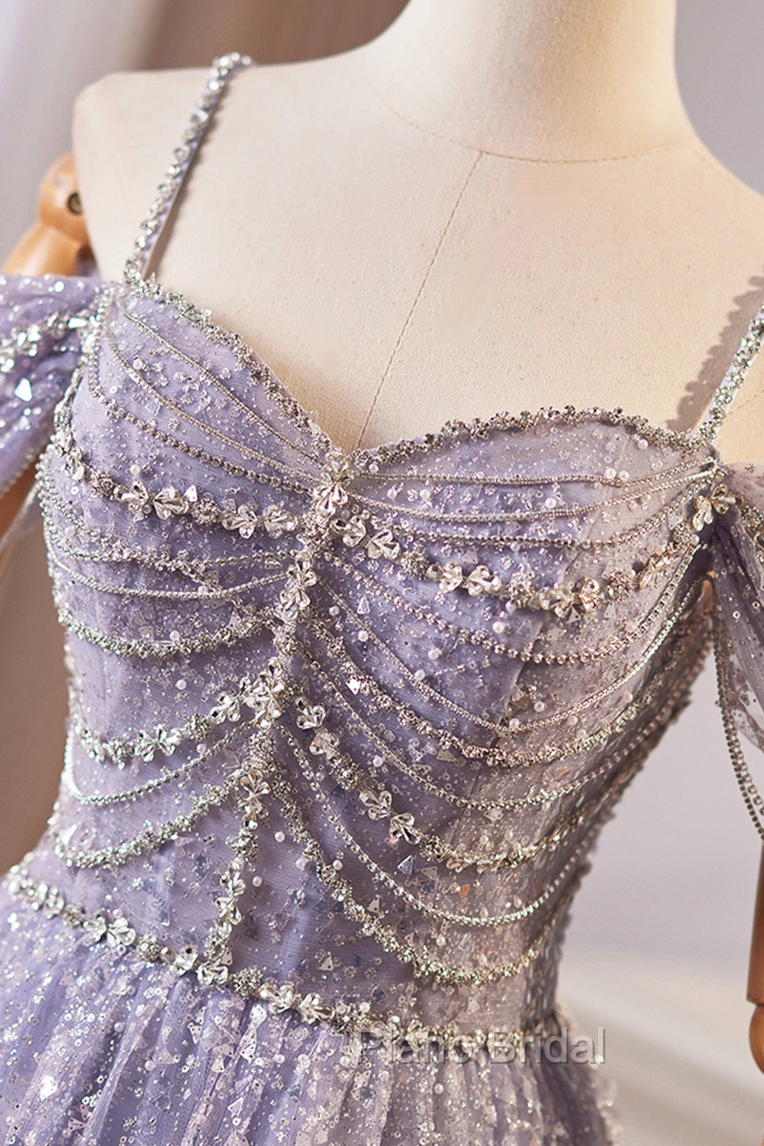 Lovely A-Line Tulle Sequins Floor Length Formal Prom Dresses, Off The Shoulder Evening Party Dresses