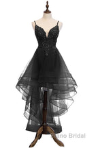 Lovely Blue High Low V-Neckline Straps Party Dresses, New Straps Formal Prom Dresses