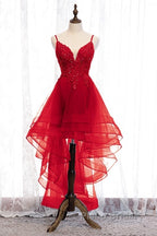 Lovely Blue High Low V-Neckline Straps Party Dresses, New Straps Formal Prom Dresses