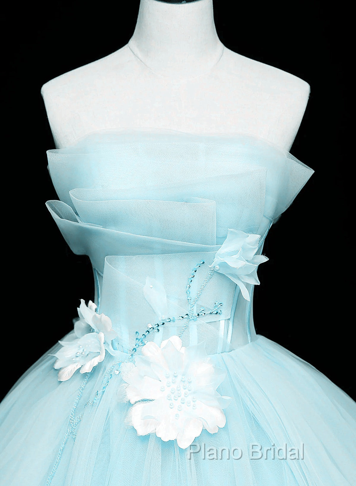 Lovely Blue Tulle Long Sweet 16 Dresses, Blue Tulle Formal Dresses Party Dresses