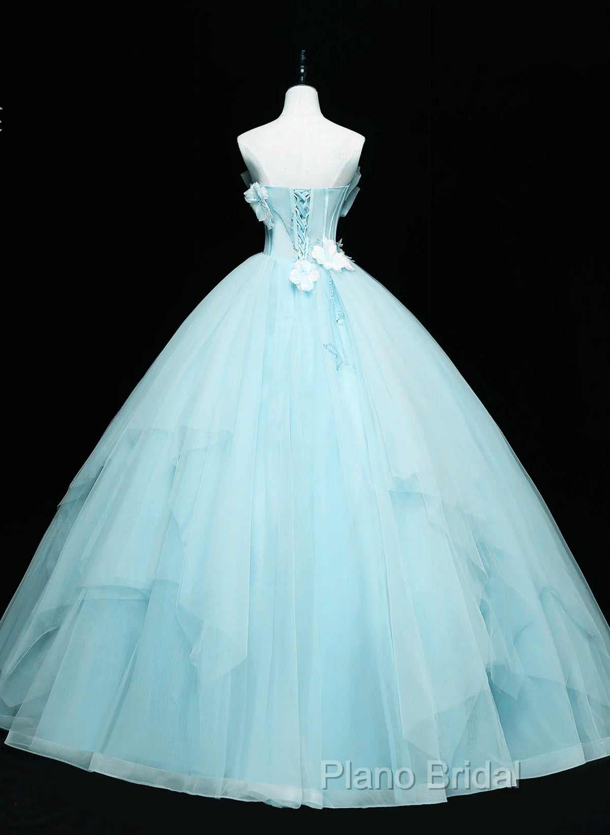 Lovely Blue Tulle Long Sweet 16 Dresses, Blue Tulle Formal Dresses Party Dresses