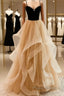 Lovely Champagne A-Line Beaded Strap Party Dresses, Tulle Layers Long Formal Prom Dresses