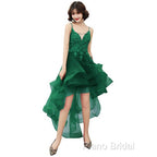 Lovely Dark Green High Low Chic Party Dresses Formal Prom Dresses, V-Neckline Straps Homecoming Dresses