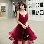 Lovely Dark Green High Low Chic Party Dresses Formal Prom Dresses, V-Neckline Straps Homecoming Dresses