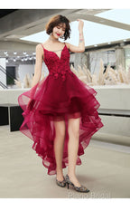 Lovely Dark Green High Low Chic Party Dresses Formal Prom Dresses, V-Neckline Straps Homecoming Dresses