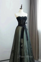 Lovely Green And Black Sweetheart Long Evening Dresses, A-Line Formal Prom Dresses Party Dresses