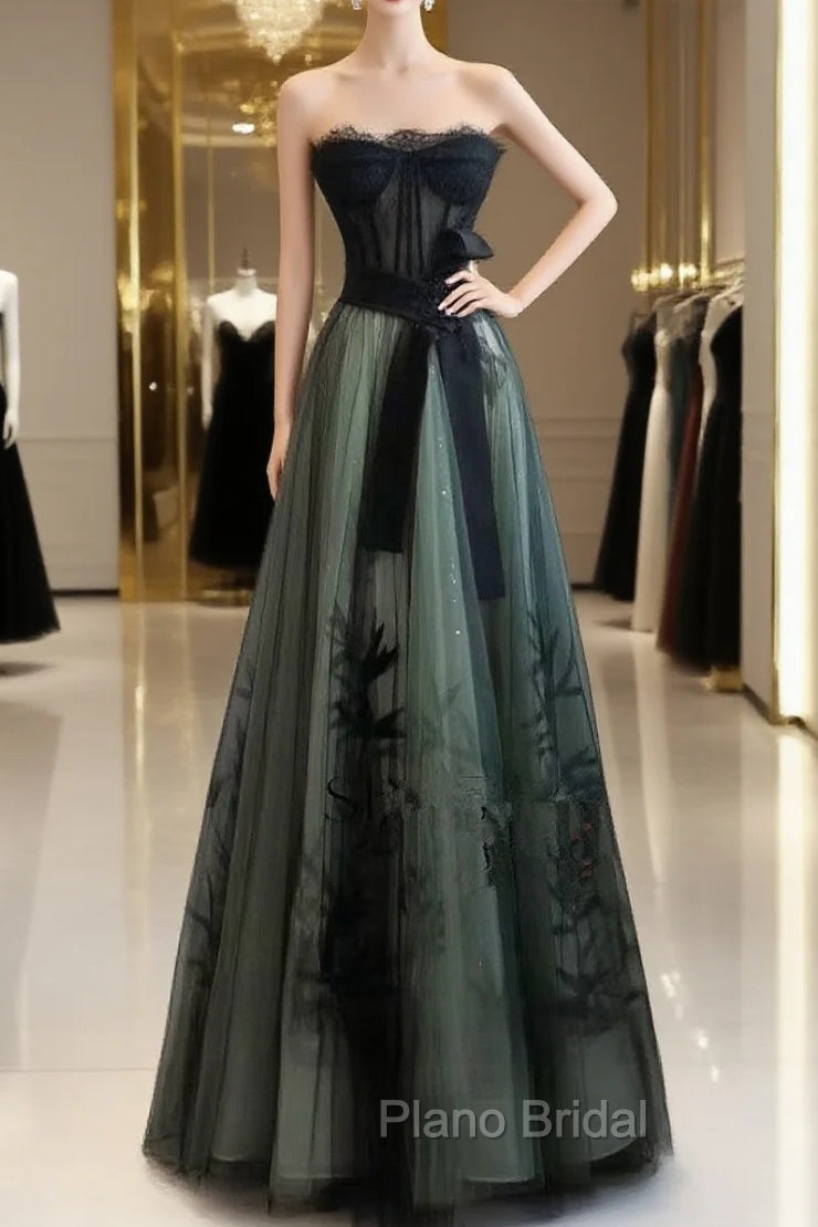 Lovely Green And Black Sweetheart Long Evening Dresses, A-Line Formal Prom Dresses Party Dresses Main image